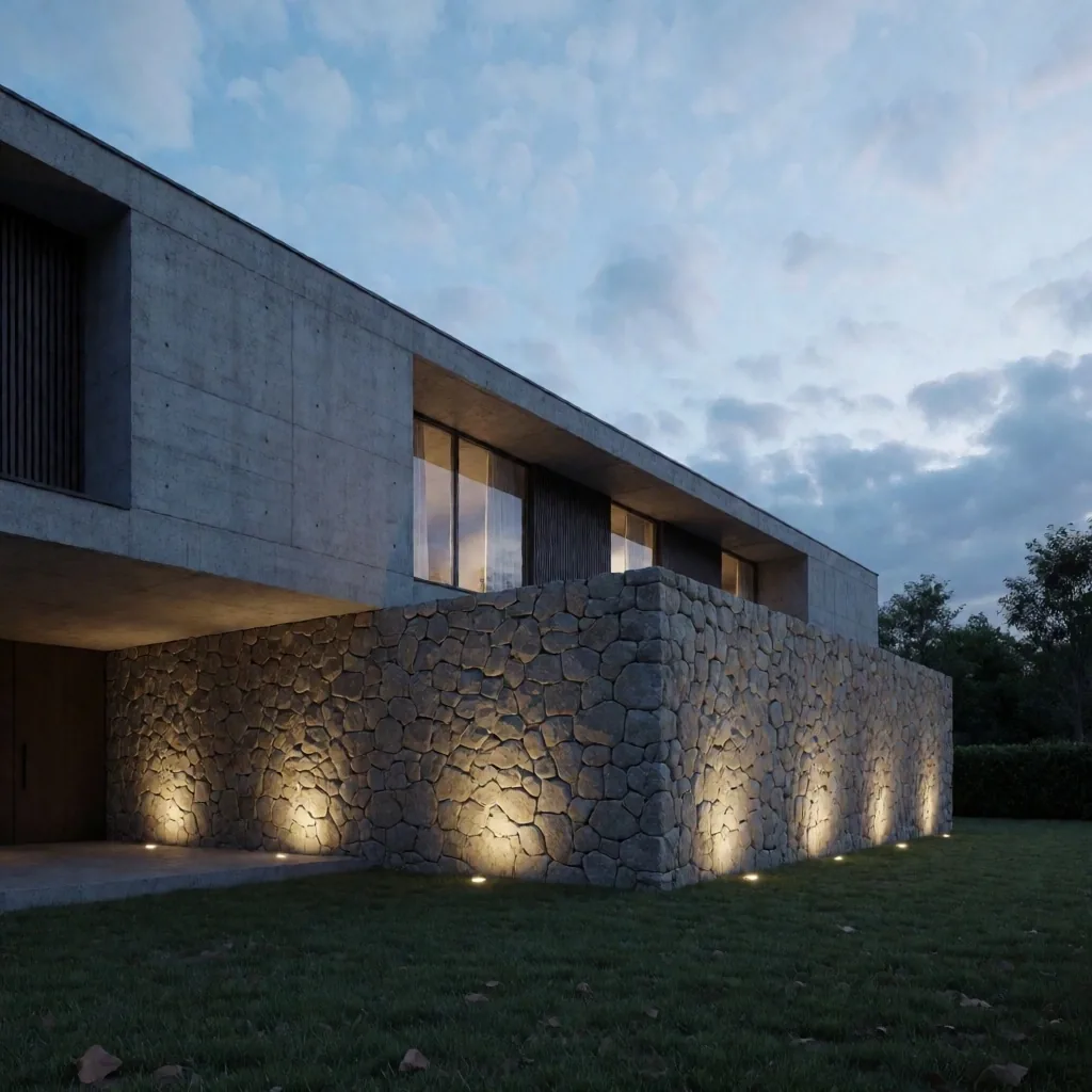 Iluminación exterior arquitectónica al atardecer