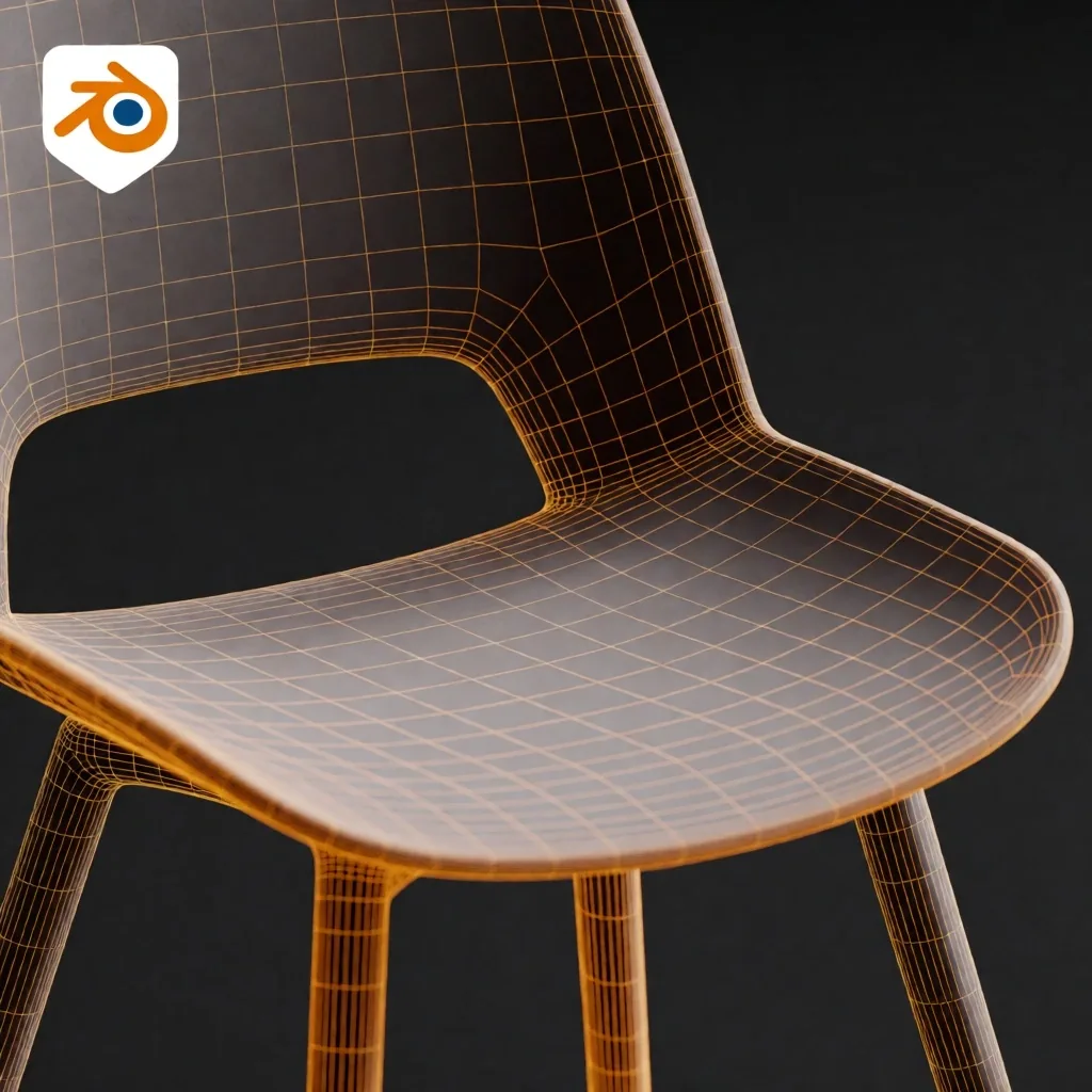 Malla wireframe 3D de diseño de silla