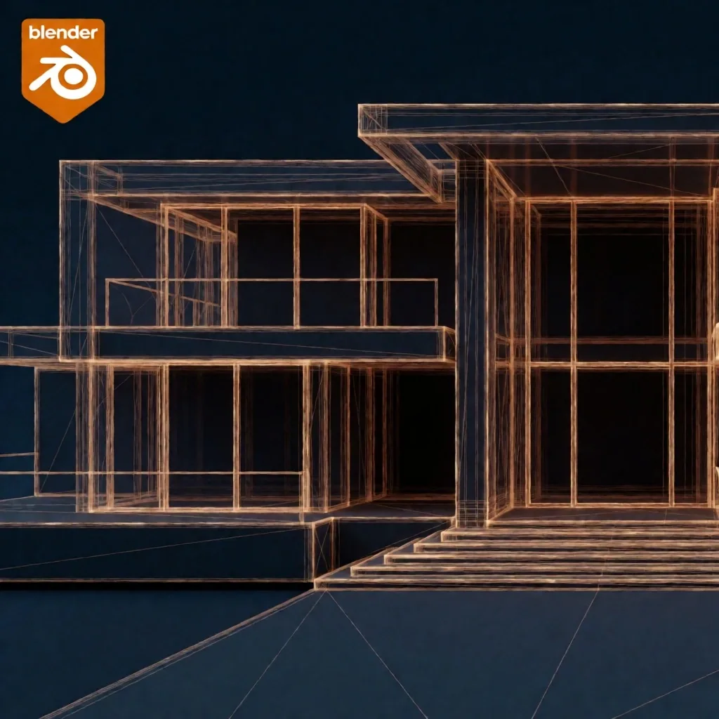 Wireframe de modelo arquitectónico 3D