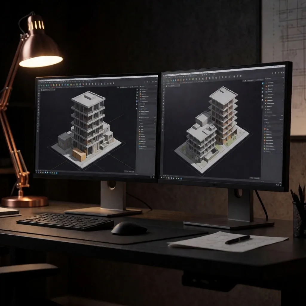 Espacio de trabajo con Blender en monitores