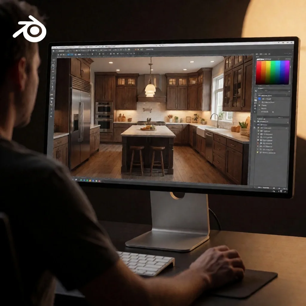 Estudio de trabajo con Blender y procesos de renderizado 3D