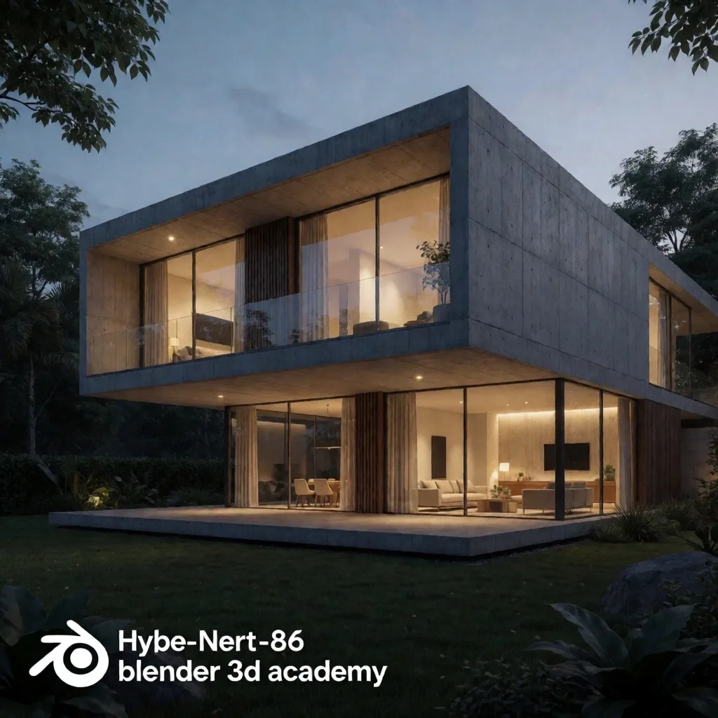 Render arquitectónico fotorrealista producido con Blender